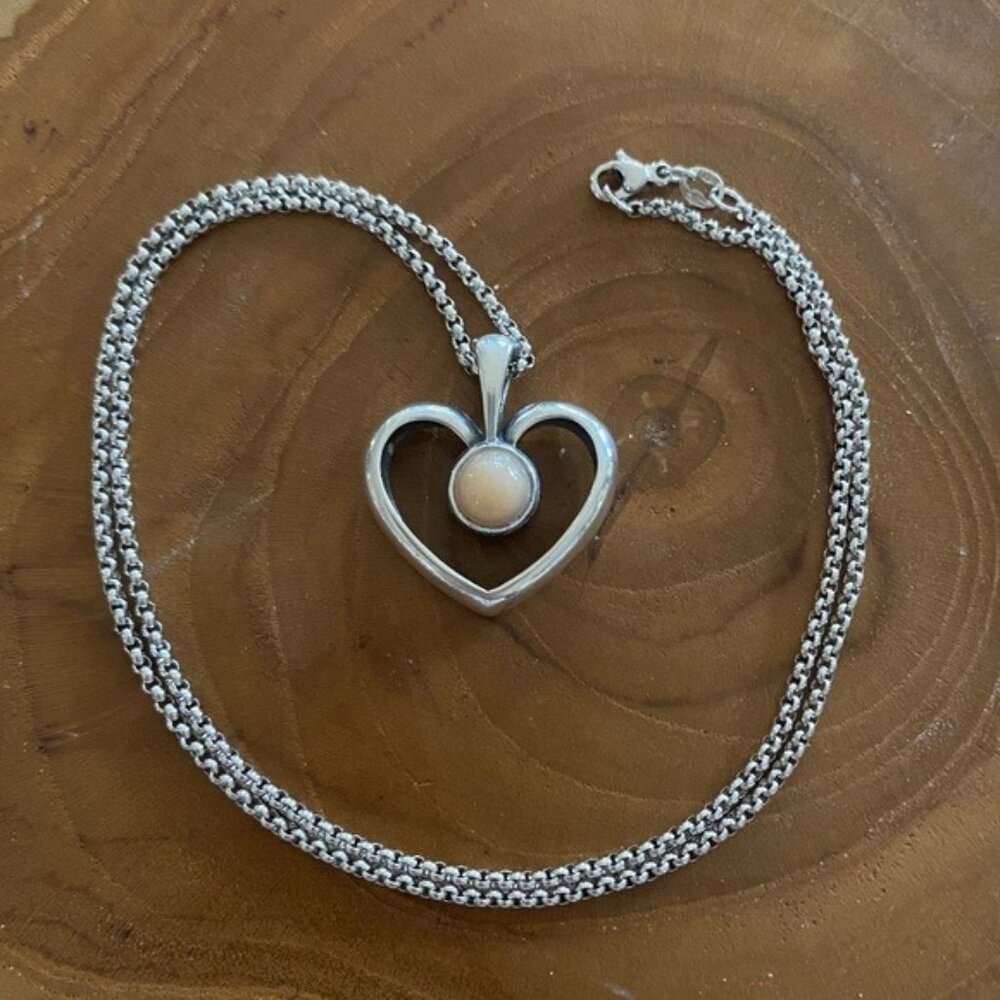 RETIRED James Avery Open Heart with Pink Stone, Sterling Silver